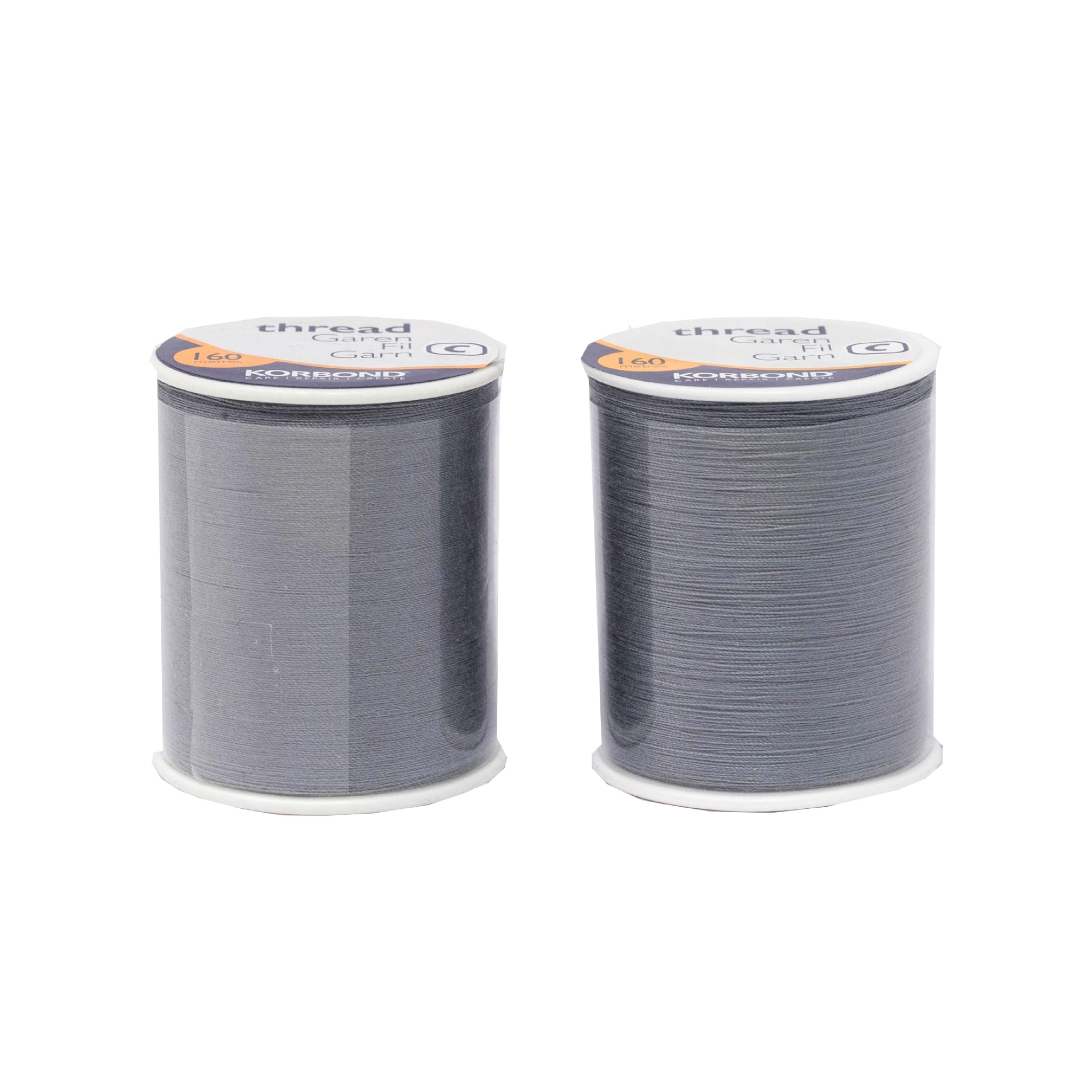 Korbond 320m Sewing Thread –2 x 160m Spools - Grey Polyester – Hand and Machine Sewing — image 1