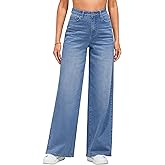 LookbookStore Wide Leg Jeans for Women High Waisted Stretchy Denim Jeans Fashion Baggy Trouser Jean Pants with Pockets