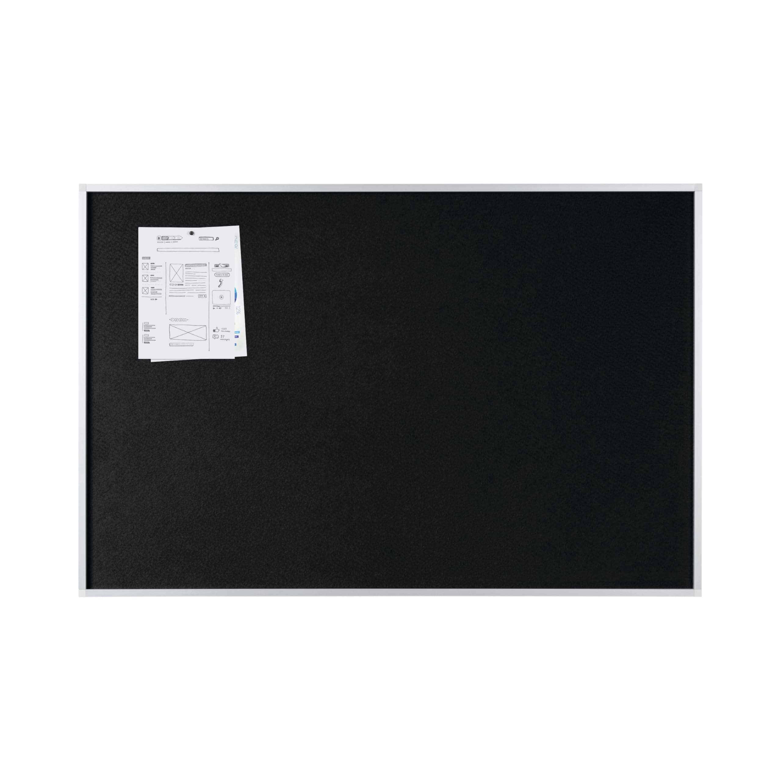 Bi-Office New Generation Black Felt Notice Board, 90 x 60 cm, Aluminium Frame