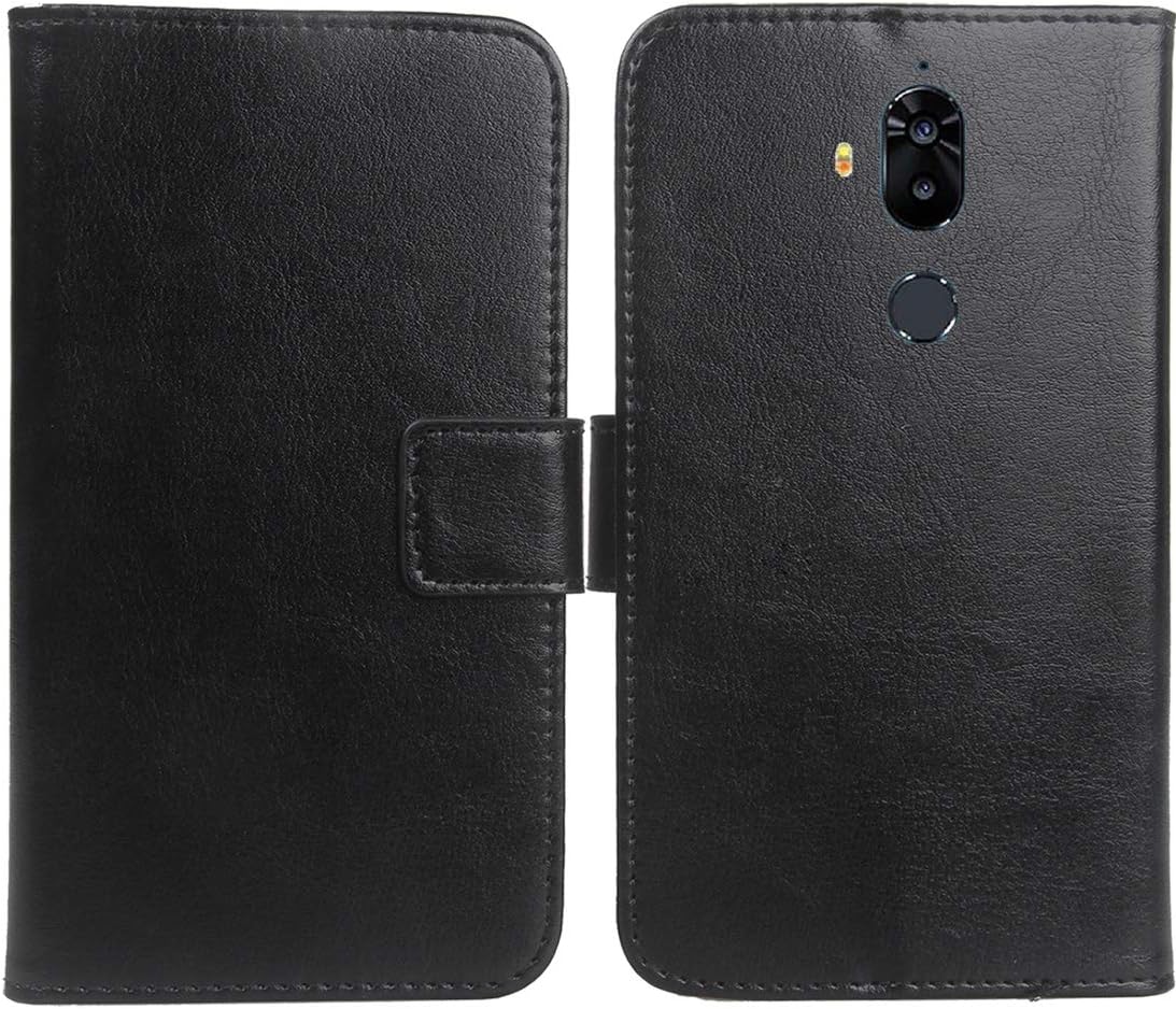 Gukas Color Design PU Wallet Flip Leather with Card Slots Cover Skin Protection Case Shell for TP-Link Neffos X9 5.99" (Black)
