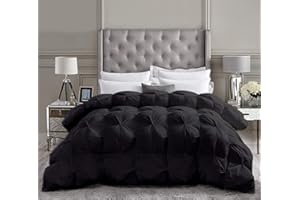 Saferay Green All Season Luxury Hotel Quality Pintuck Style Organic Cotton 1 Piece Pinch Pleat Comforter with 4 Corner Tabs 500 GSM Machine Washable Queen Full XL Size 88x92 Black