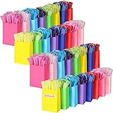 BLEWINDZ 64 Pieces Gift Bags Bulk with 64 Tissues, Small Party Favor Bags with Handles, Rainbow Goodie Bag for Wedding, Birthday, Shopping, Party Supplies