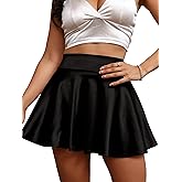 BABYONLINE D.R.E.S.S. Satin Pleated Flared Versatile High Waisted Skater Skirt Mini Skirt for Women