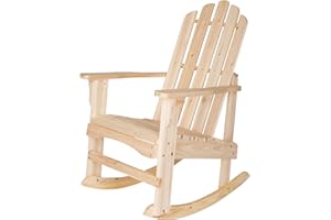 Shine Company Marina Adirondack Porch Rocker, Indoor Outdoor Wood Rocking Chair, Natural
