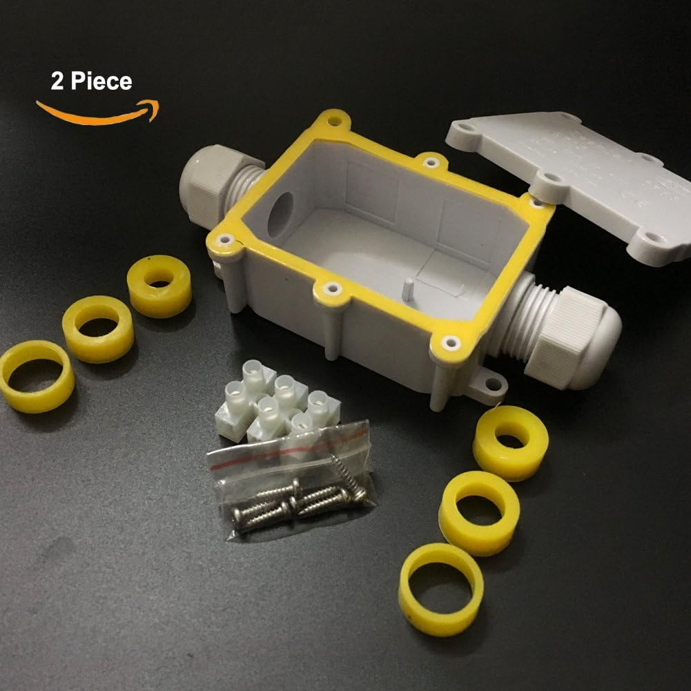 2-Way IP68 Waterproof Junction Box+3 Set of Different Size Sealed Silica Gel Pad, SUNNORN® Outdoor/External Junction Box Connector Used for Outdoor Underground(2 Piece)