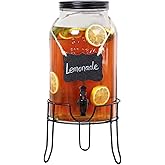 1.5 Gallon Glass Drink Dispensers for Parties, Ice Beverage Dispensers with Stand, Glass Water Dispenser with Spigot, Laundry Detergent Dispenser, Lemonade Dispenser