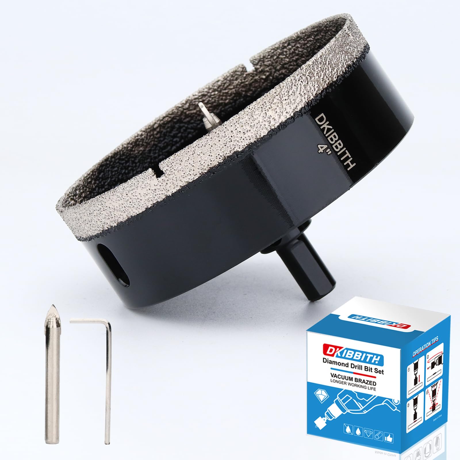 Photo 1 of 4" Diamond Hole-Saw Bits with Pilot Drill Bit 4 in Diamond Tipped Tile Hole Saws with Guiding Bit for Accurate Drilling, for Porcelain Tile Ceramic Pottery Granite Stone Glass Bottles 102mm