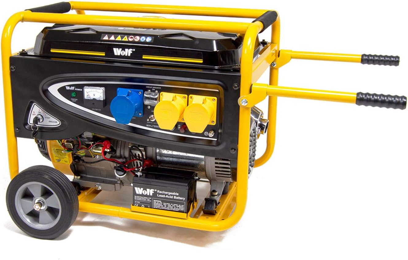 Wolf Petrol Generator 6500w Electric Key Start with Wheel Kit Heavy