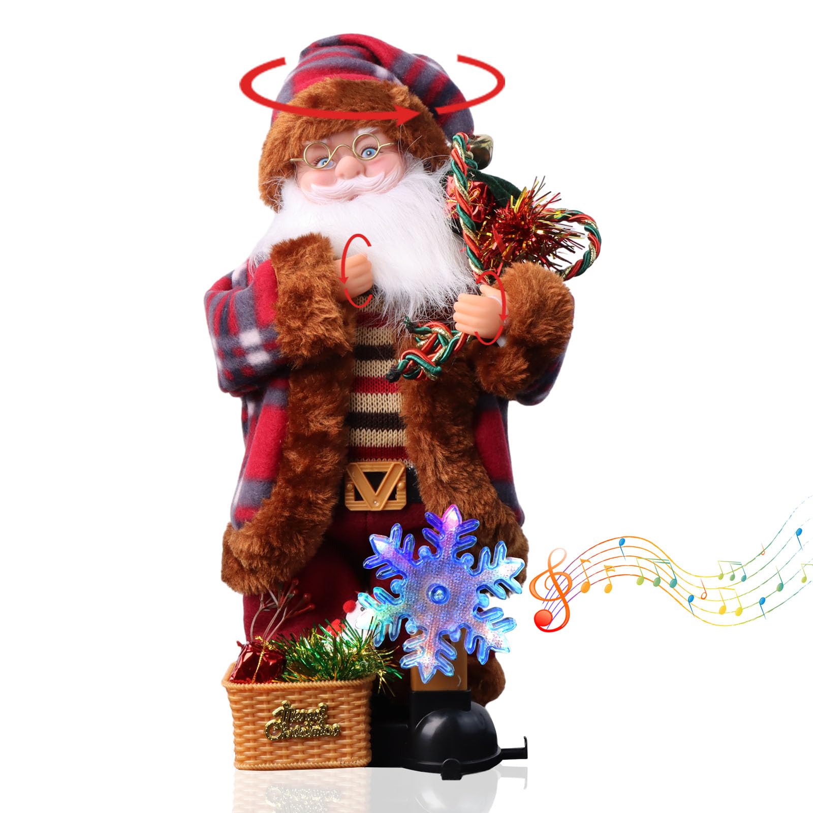 Suewidfay Singing Dancing Christmas Santa Claus Standing Figure, 35 CM /14 Inch Santa Claus Doll Moving Father Christmas with music and lights Christmas Ornaments Xmas Home Decoration Christmas
