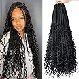 LMZIM 24 Inch Boho Box Braids Crochet Hair Curly Ends 8 Packs Bohemian Goddess Box Braids Crochet Hair for Black Women Synthetic Hair Extensions 1b