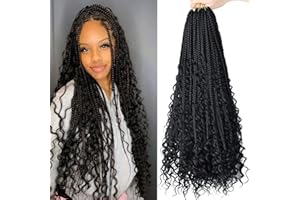 LMZIM 24 Inch 8 Packs Boho Box Braids Crochet Hair Bohemian Crochet Box Braids with Curly Ends Goddess Box Braids Synthetic Crochet Hair for Black Women (24inch, 1b)