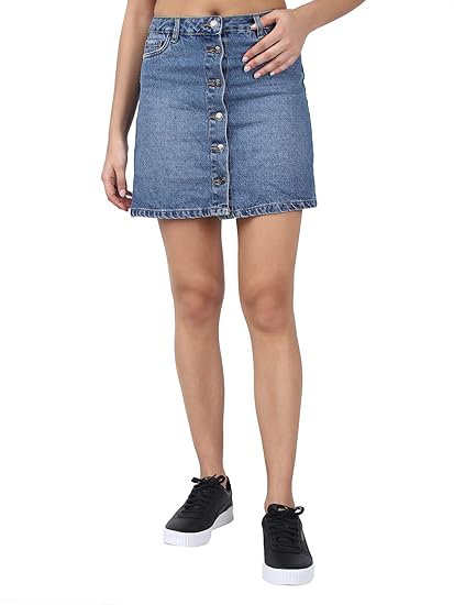 front button denim skirt