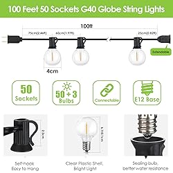 Mlambert 100Ft LED Outdoor String Lights, Dimmable
