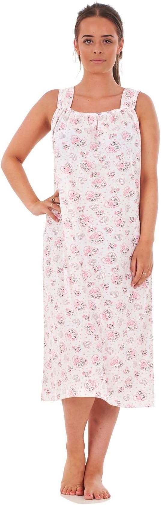 Women Nightwear Rose Heart Print 100% Cotton Sleeveless Long Nightdress L to 3XL