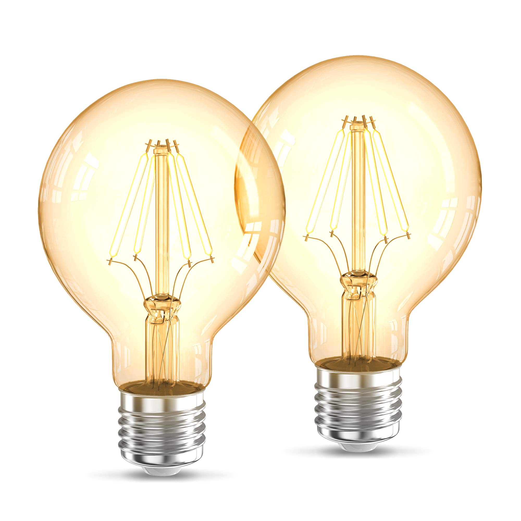 B.K.Licht 2 Vintage Light Bulbs, E27 Edison Screw, 4W, 320Lm, Warm White Light 2200K, LED Filament Bulb, Globe Shape G80, Retro Amber Glass, Old Fashioned, Pack of 2