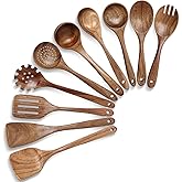 HAKSEN Wooden Spoons for Cooking, 10PCS Natural Acacia Wood Kitchen Utensils Set, Wooden Utensil Set for Nonstick Cookware, Smooth Finish, Sturdy & Durable