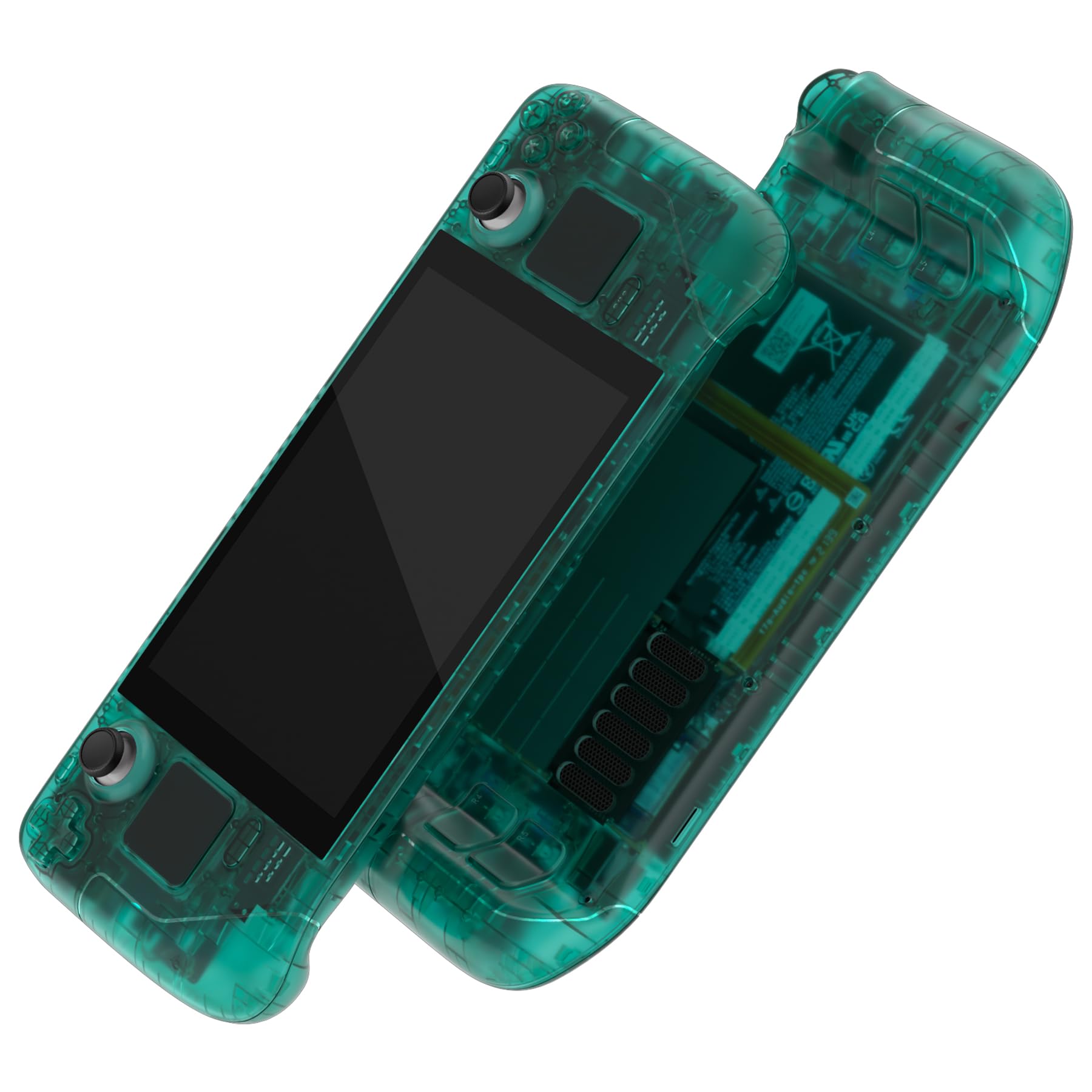Photo 1 of eXtremeRate Clear Emerald Green Custom Faceplate Back Plate for Steam Deck LCD, Handheld Console Replacement Housing Case, DIY Full Set Shell with Buttons for Steam Deck Console - Console NOT Included