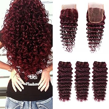Amazon Com Zara Hair 99j Deep Wave Hair Bundles With Lace