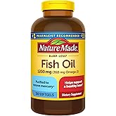 Nature Made Burp Less Fish Oil Omega 3 Supplements, 1200 mg Softgels, Omega 3 Fish Oil for Healthy Heart Support, 300 Softgels, 150 Day Supply