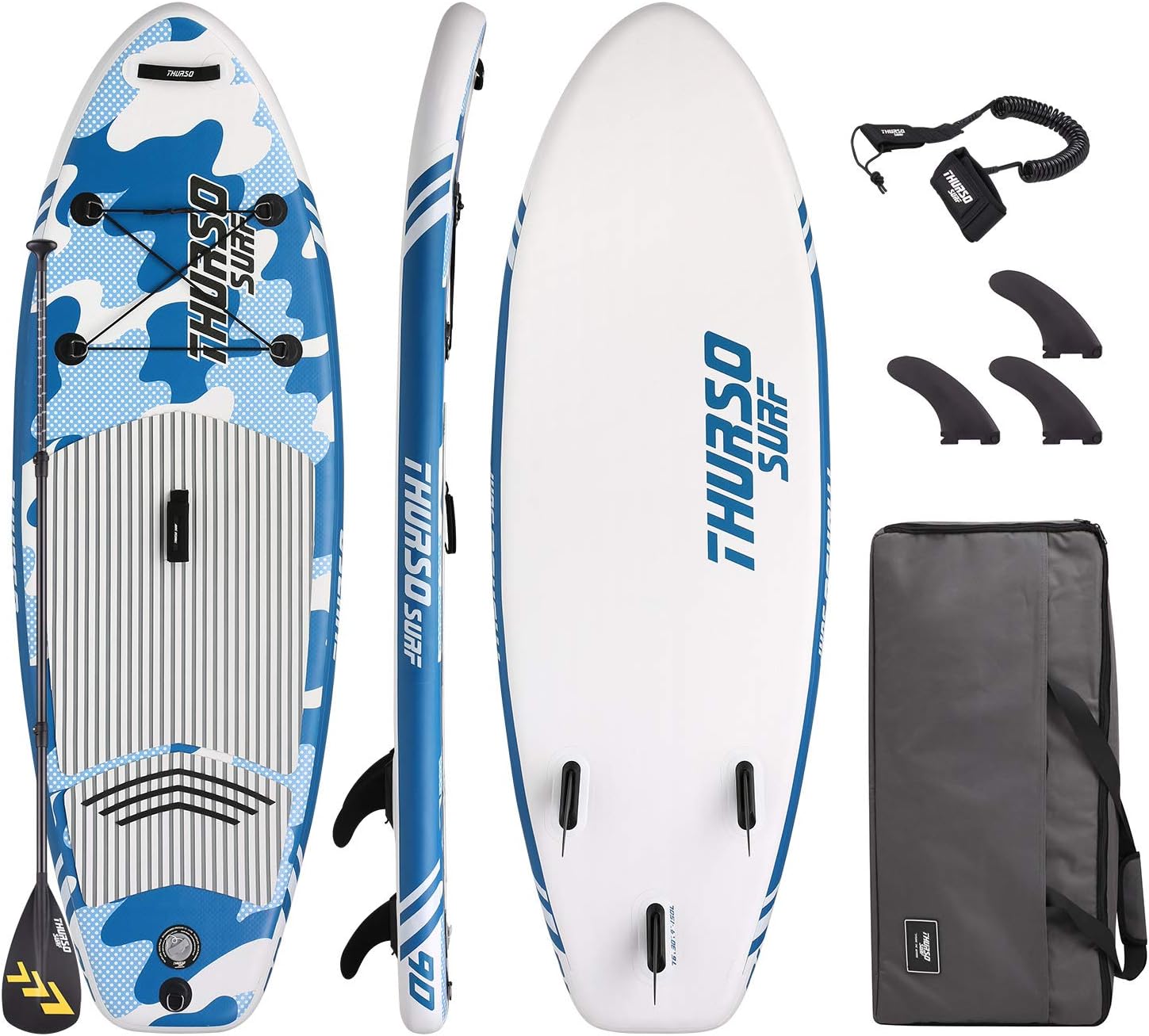 THURSO SURF Prodigy Junior Kids Inflatable Stand Up Paddle Board SUP 228 x 76 x 10 cm Two Layer Includes Adjustable Carbon Shaft Paddle/3 Fins/Leash/Duffle Bag
