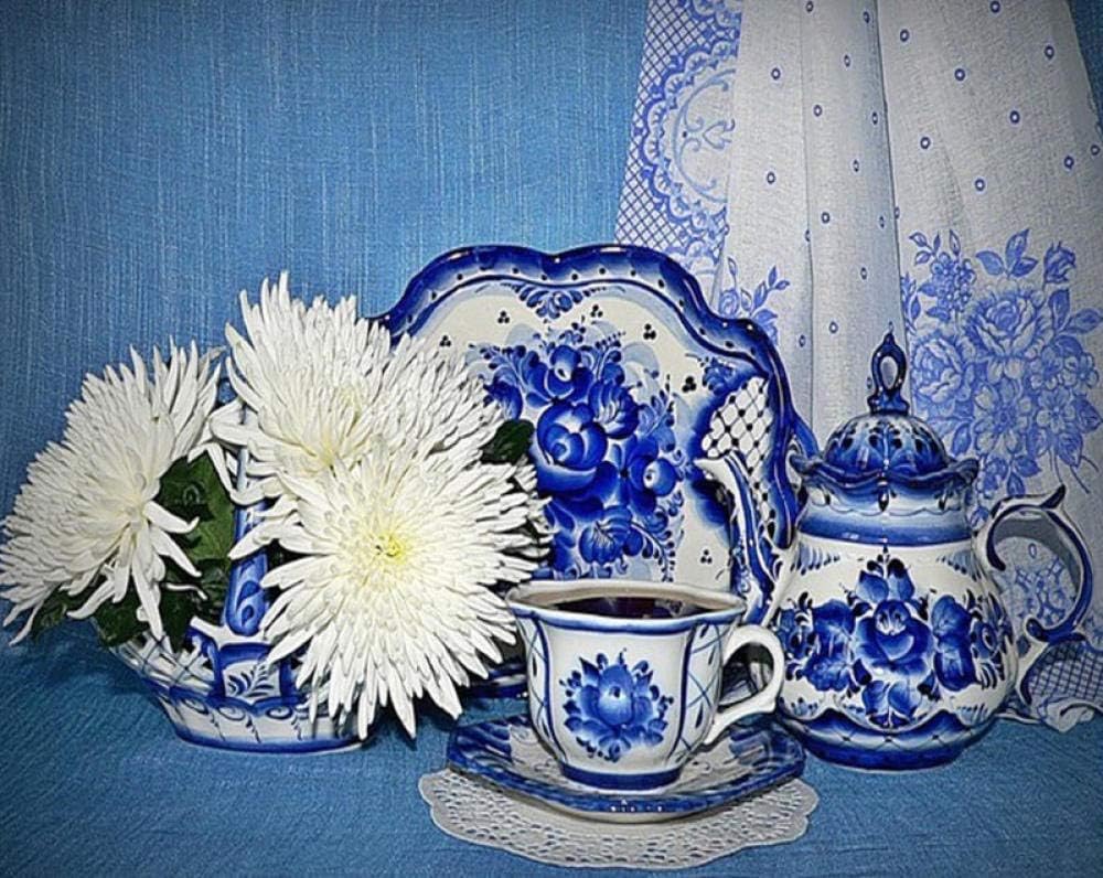 WPHRL 5D DIY Diamond Painting Kits Full Drill Cross Stitch Kit Blue and white porcelain cup Crystal Embroidery Pictures Cross Stitch Art Craft for Home Decor 11.8 x 15.7 inch