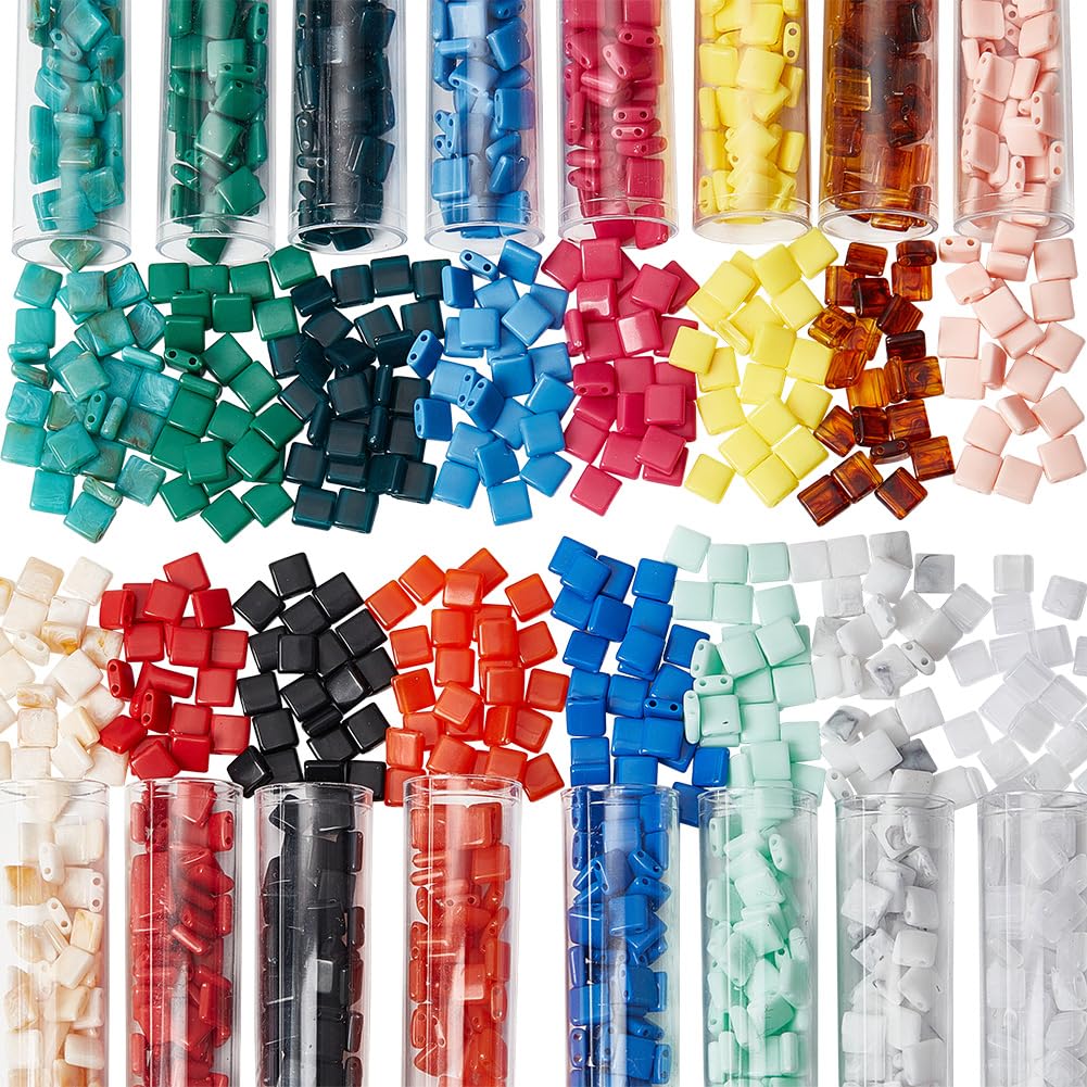 NBEADS 1120 Pcs 16 Colors Acrylic Tila Beads, 5.2x5.2mm Acrylic Seed Beads 2 Hole Tila Beads Opaque Acrylic Spacer Beads for Jewelry Design Necklace Bracelet Earring Making