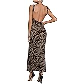 Floerns Women's Leopard Sleeveless Tank Dress Boat Neck Backless Club Bodycon Long Dress