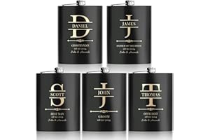 Groomsmen Flask, Set of 5 Personalized Groomsman Gift for Wedding, Custom Engraved Whiskey 304 Steel Stainless Flask for Best