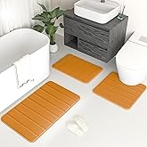 DTXDTech Bathroom Rugs 3 Piece Soft Bath Rugs Set of 3 Non-Slip Memory Foam Bath Rug Machine Washable Bath Mats Shower Mat for Bathroom,Bedroom,Living Room,Multiple Colors,Orange