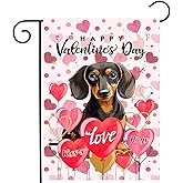 Dachshund Valentine Garden Flag Valentines Day Flags for Outside 12x18 Double Sided Small Yard Flags Dog Valentine's Day Decor Outdoor Lawn Valentines Banners Front Porch