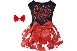 CuteBone Merry Christmas Dog Dress Velvet for Small Dogs Girl Reindeer Puppy Dresses Red Dog Clothes CVA04M-D