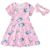 Disney Lilo & Stitch Girls French Terry Skater Dress with Headband for Big Kids
