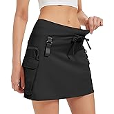 Idtswch Women's 16" High Waisted Hiking Cargo Skort with Zipper Pockets - Quick Dry Golf & Workout Skirt