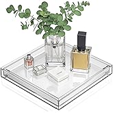 Clear Acrylic Tray - 10"x10" Multipurpose Square Decorative Tray for Perfume Display & Serving, Bathroom Sink Vanity Organizer Tray for Bathroom, Vanity, Coffee Table, Living Room Decor