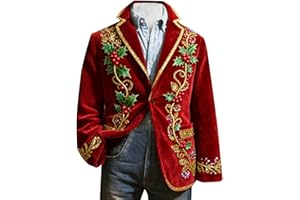 HJINGSUN Mens Christmas Jacket Blazer Corduroy Xmas Print Holiday Party Jacket One Button Slim Business Blazers with Pockets
