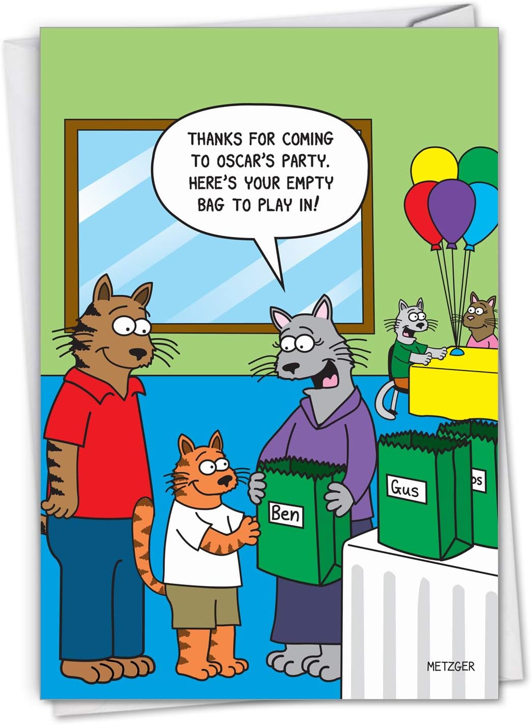 NobleWorks - 1 Funny Animal Card for Birthdays - Pet Cat and Dog Humor, Birthday Notecard with Envelope - Empty Bag C3334BDG