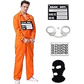 Men Prisoners Costume Prisoners Jumpsuit Orange Halloween Costume Cosplay Outfit Adult Jail Uniform Handcuff