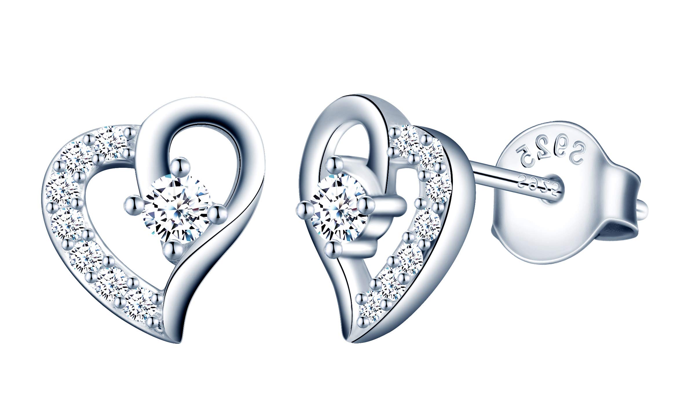 MicLee Woman's girl's Earrings, 925 Sterling silver earrings, Shiny heart earrings studs, elegant, Inlaid zircon, gift for Birthday, Valentine's Day and Christmas