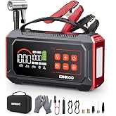 GOOLOO A9 Ultra Jump Starter with Air Compressor - 6000A &amp; 160PSI Jump Box | 27000mAh Supersafe Car Battery Booster Power Pack (All Gas/12L Diesel), 100W Fast Charge, Auto-Off Tire Inflator, LED Light