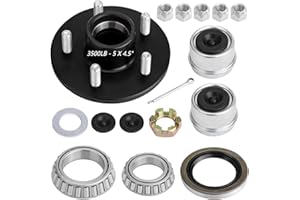 shliyitx 1 Sets Trailer Hub Kits 5 on 4.5 for 3500 lbs 1-1/16'' to 1-3/8'' Tapered Axle, Idler Hub with Extra Dust Caps & Rubber Plugs, 5 Lug Trailer Hub with L44649 L68149 Bearing Kit