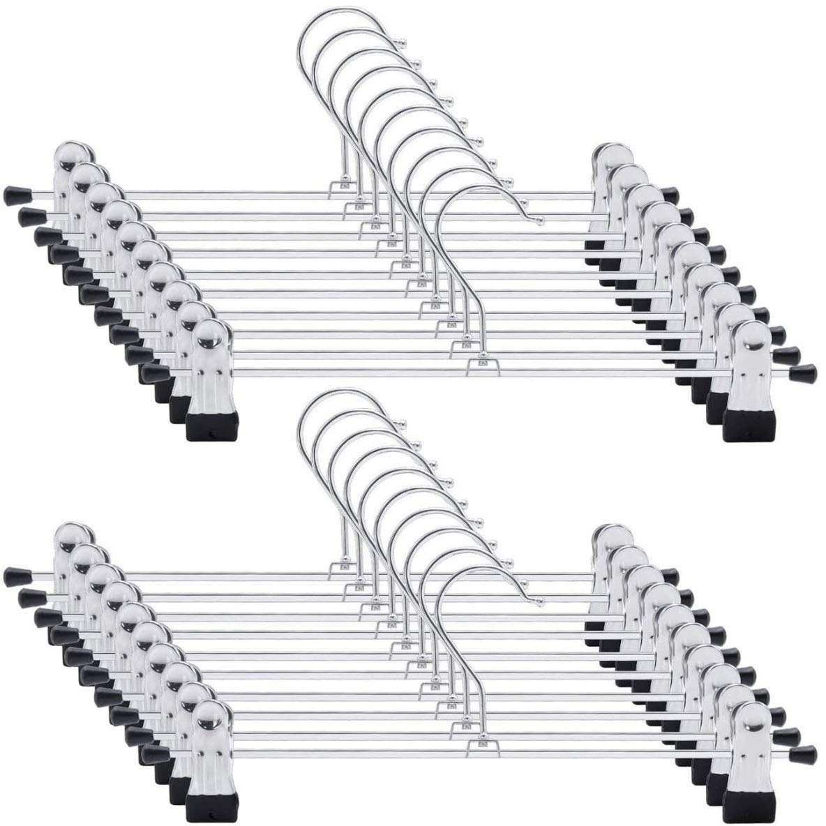 Dikenson Trouser Hangers - Pack of 20 Skirt Hangers With Adjustable Non-Slip Clips, Heavy Duty and Durable - Space Saving Pants and Skirts Organizer