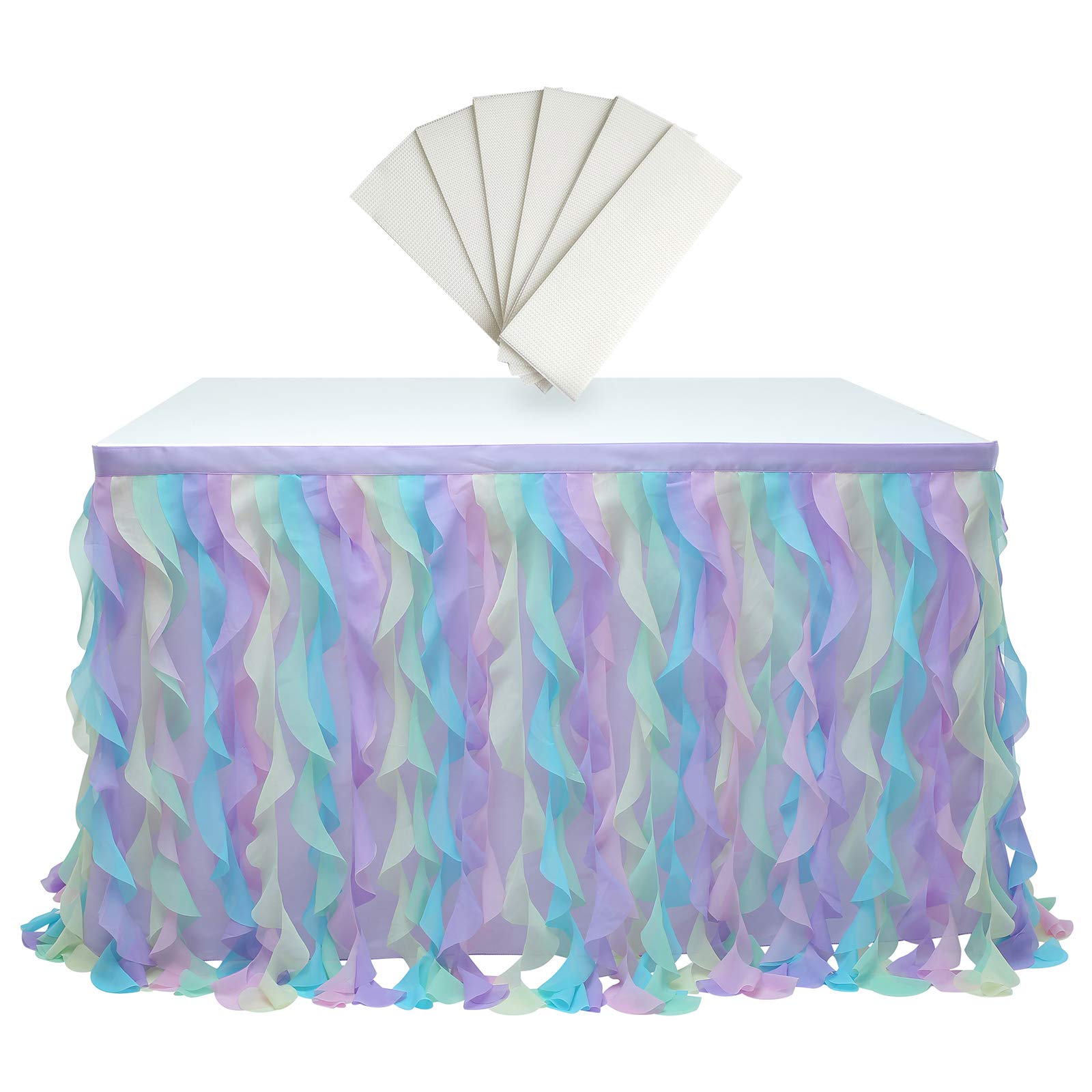 rismart Hanging Tulle Table Skirt Tutu Table Clothing for Birthday Wedding Parties, Bed Decor Rainbow 77 H x L 275 cm