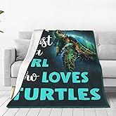 SweetFox Just A Girl Who Loves Turtles Blanket Teal Sea Turtle Decor Throw Blanket Gifts for Girls Boys Super Warm Soft Plush Fleece Flannel Winter Bedding Blanket for Kids Adults Women Men 80"X60"