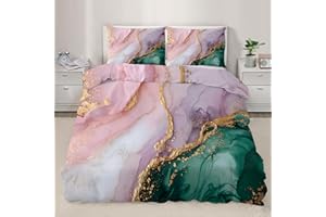 Abstract Gold Marble Duvet Cover Twin Size, Rose Golden Foil Marble Bedding Set 3 Piece, Luxury Gold Foil Texture Patterned C