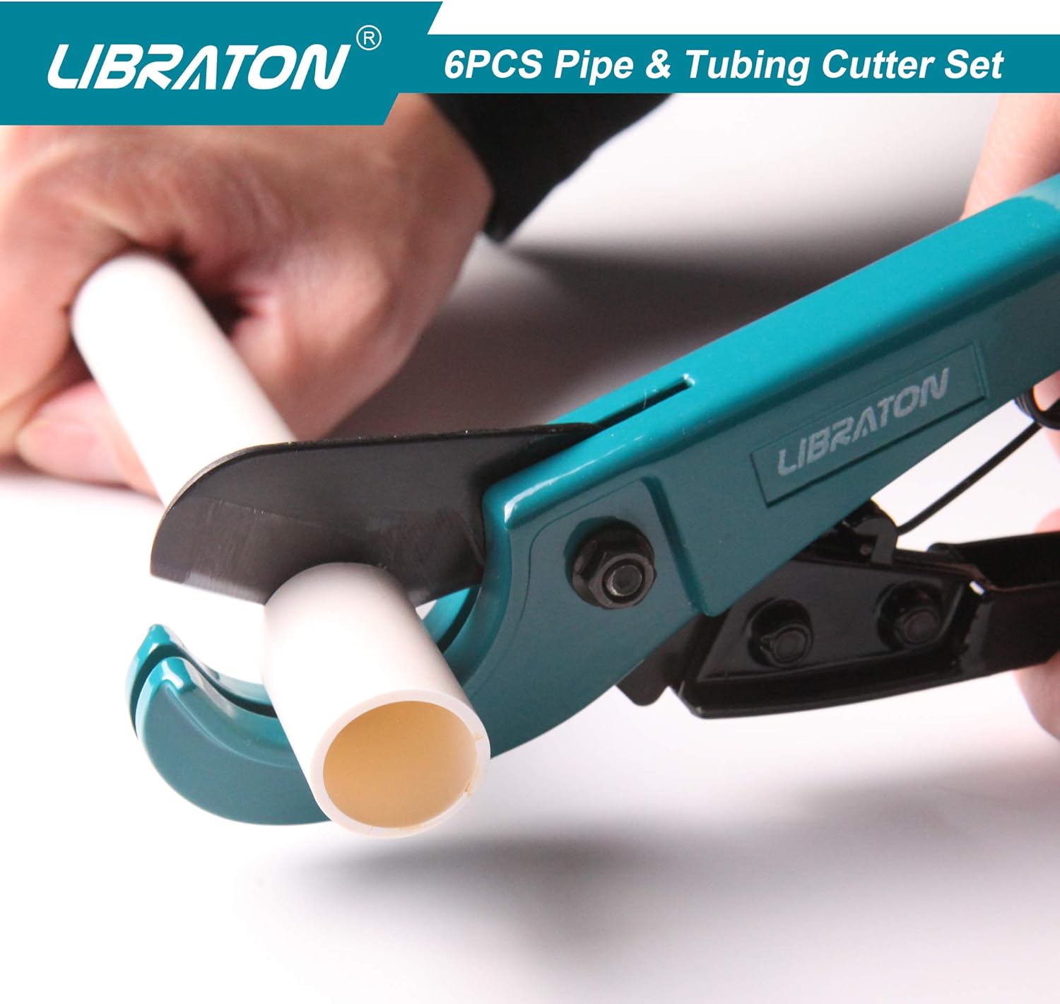 Libraton Pex Cutter 1-1/4", PVC Pipe Cutter, PEX Tube Cutter 1/8" to 7/8", PEX Pipe Cutting Tools for PEX, PVC, PPR Plastic, Extra PTFE Seal Tapes 400" - - 