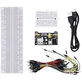 MECCANIXITY Breadboard Kit w/Power Supply Module 830 Tie-Points Breadboard | with USB Cable Jumper Wires, Electronics Component Fun Kit for Development Board Circuit Practice STEM
