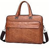 Vintage Leather Laptop Briefcase, 16 Inch Messenger Bag, Crossbody Shoulder Computer Satchel for Men Office Computer Bag