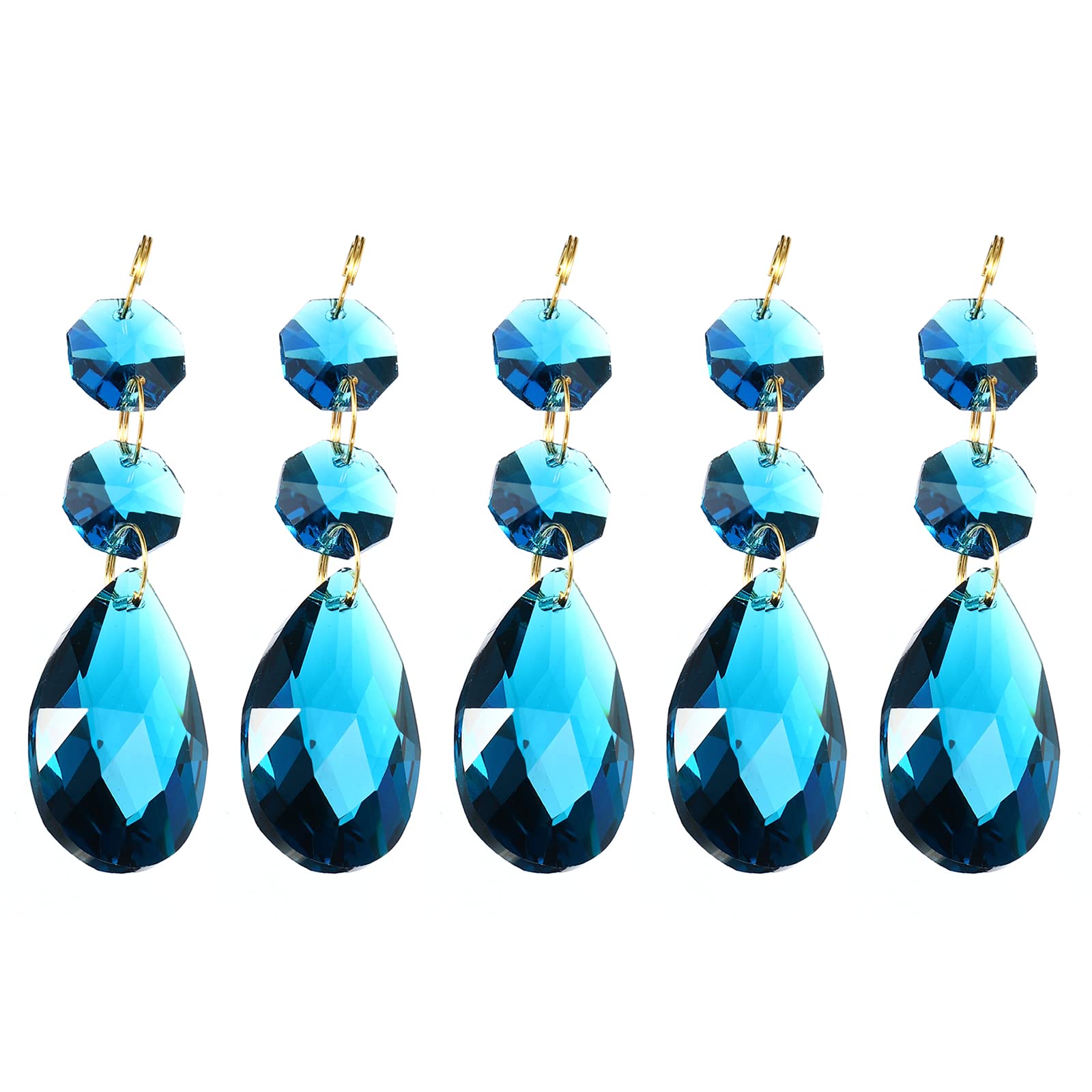 PATIKIL Clear Crystal Teardrop, 5 Pack 38mm Chandelier Prisms Parts Hanging Beads with 14mm Octagonal Bead for Chandeliers Decoration, Sky Blue