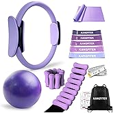 KANGFITER Pilates Equipment Kit for Home Workout, Pilates Ring and Ball Set with Adjustable Ankle Wrist Weights, Resistance Bands, Tape Measure, Bag, Pilates Essentials Accessories for Women Yoga