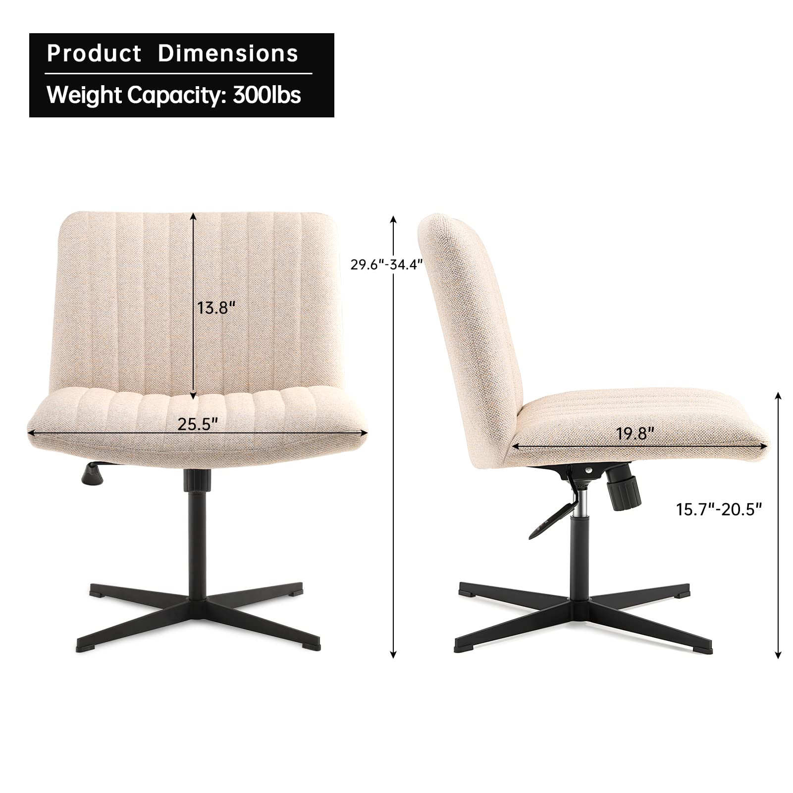 LEAGOO Armless Office Desk Chair, Fabric Padded, Height Adjustable Wide